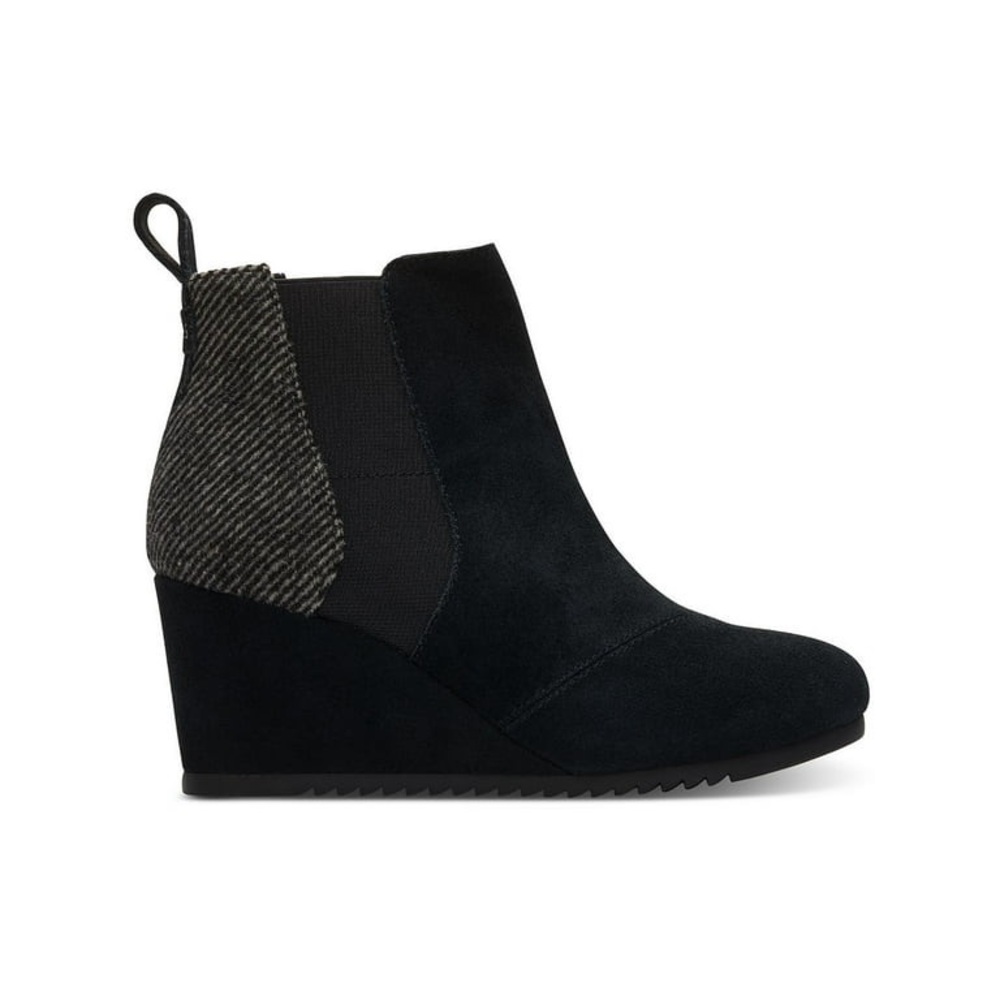 NWT Toms Emery Cozy Mixed Media Suede Wedge Booties 7.5 MSRP $89.99 Black